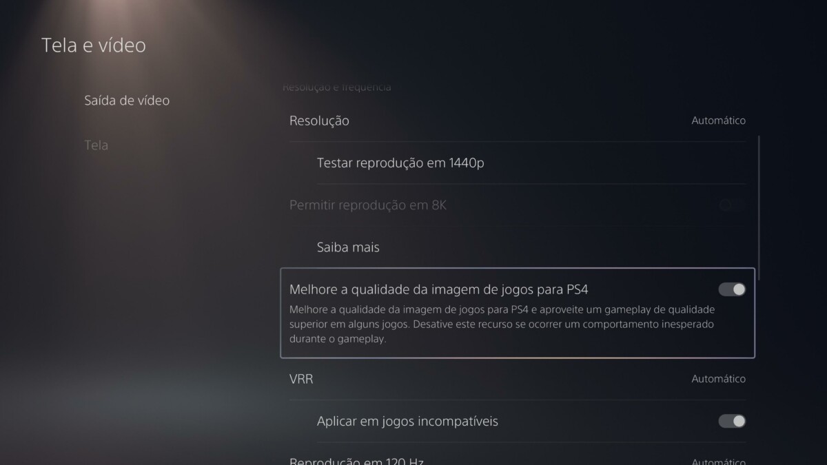 PS5 Pro - Menu Aprimoramento PS4