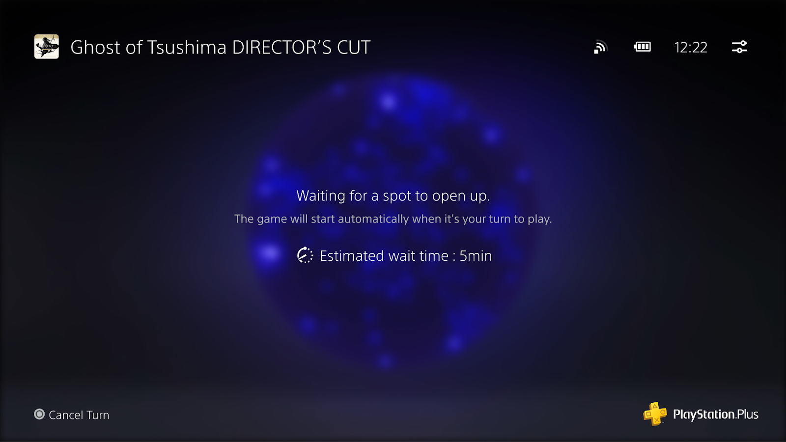 Interface do usuário do controle remoto do PlayStation Portal mostrando a tela da fila