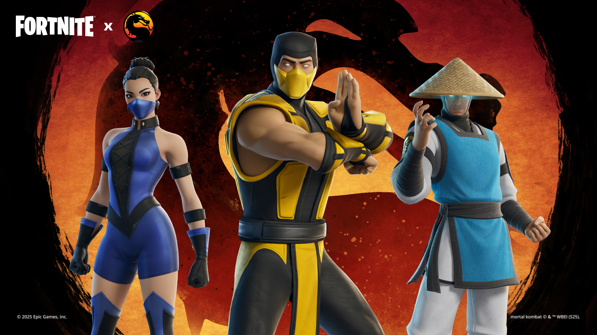 Trajes Kitana, Scorpion e Raiden no Fortnite: Fora da Lei